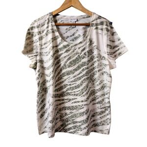 Zenergy by Chico's Size 16/18 XL (Chico's) 3 Top Green Zebra Print Short‎ Sleeve